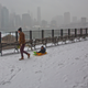 The Brooklyn Promenade with the Manhattan skyline in the background.